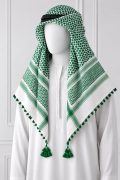 green white traditional shemagh scarf keffiyeh tassel fringe arabic head scarf