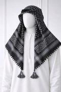 Premium Dark Grey Traditional Shemagh Scarf with Tassels