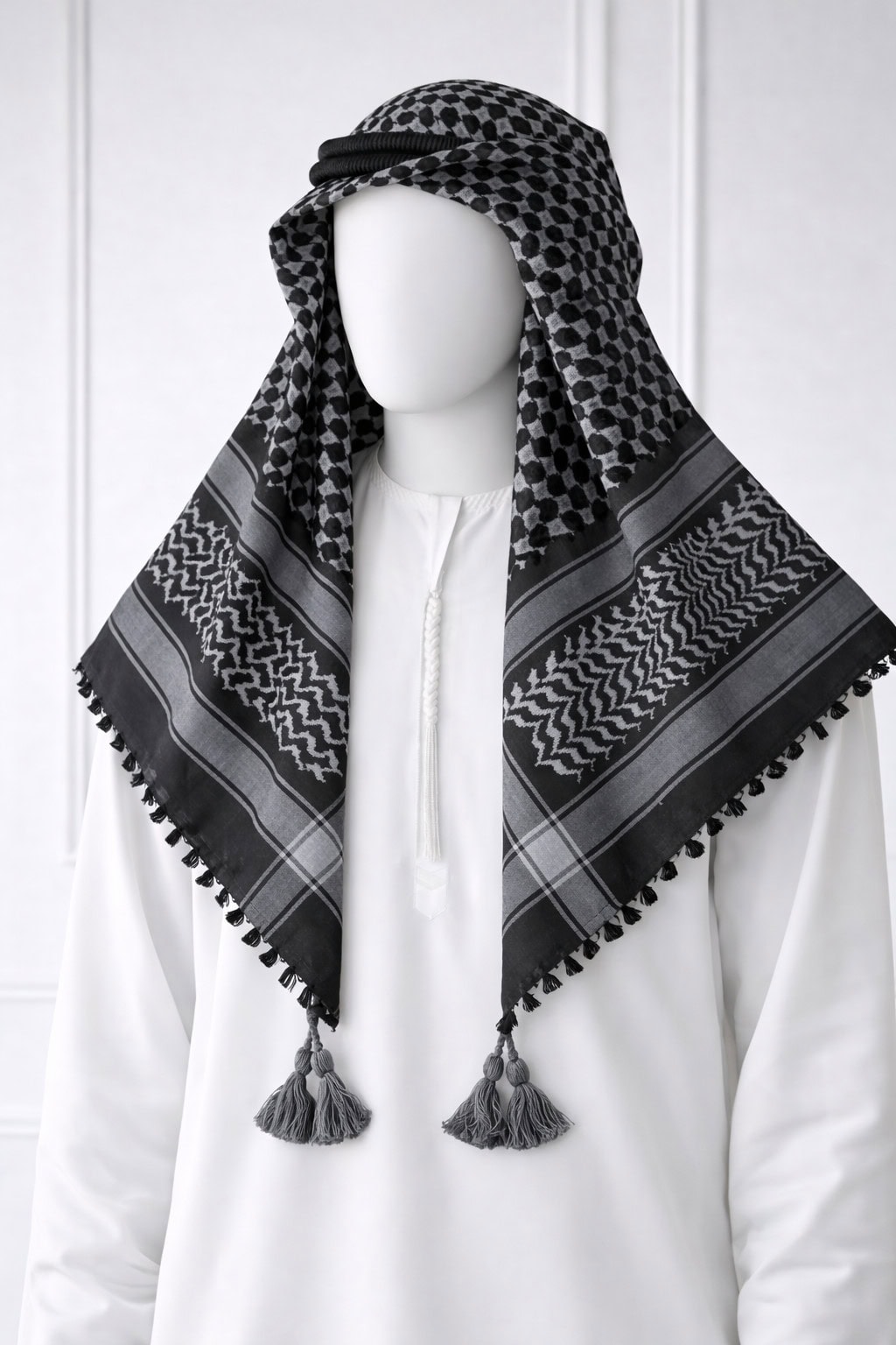 Premium Dark Grey Traditional Shemagh Scarf with Tassels Premium Dark Grey Traditional Shemagh Scarf with Tassels
