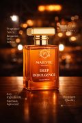 Majestic Deep Indulgence amber perfume bottle with gold cap warm spicy fragrance