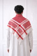 traditional red white shemagh keffiyeh Arabic head scarf with tassels
