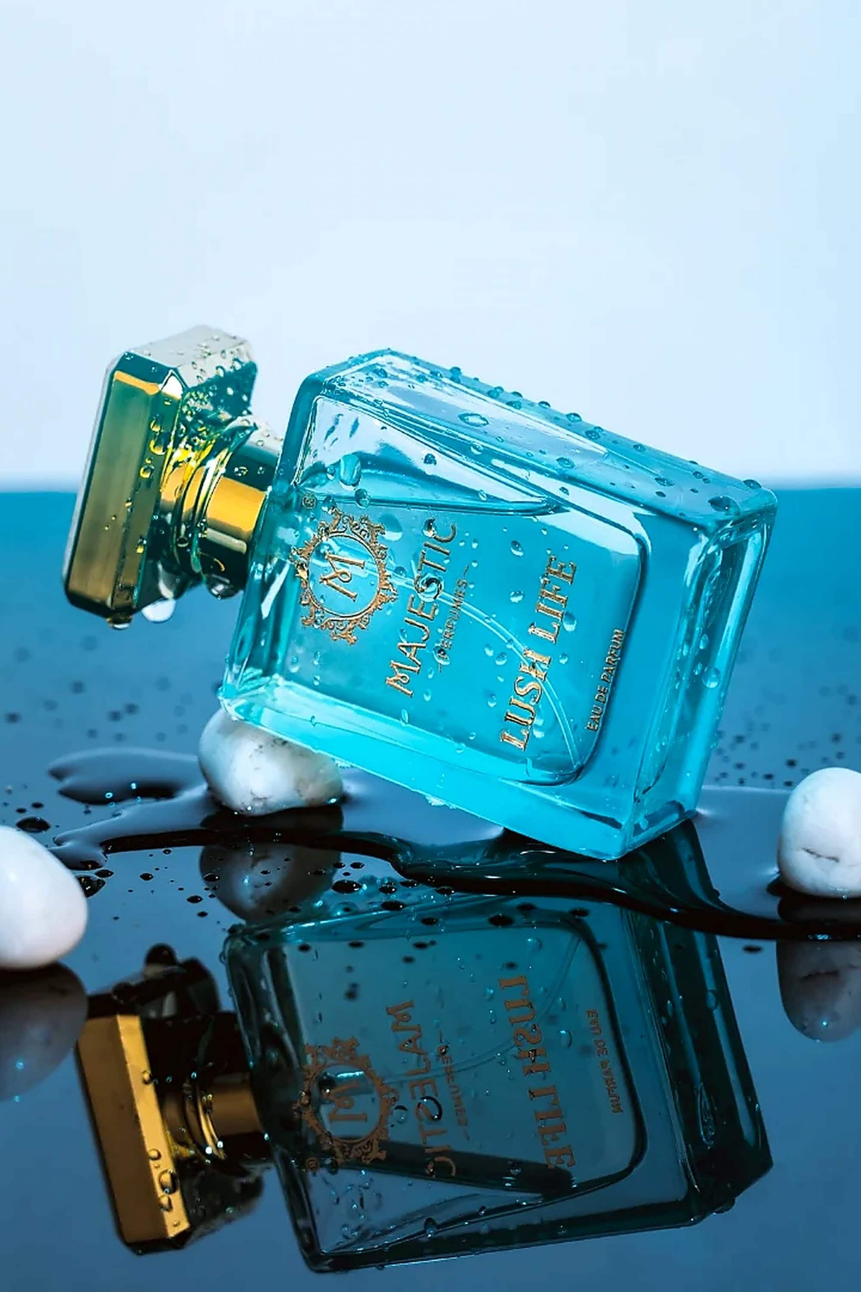 Majestic Perfumes Lush Life Eau de Parfum 50ml Majestic Lush Life aqua blue perfume bottle with gold cap fresh citrus fragrance