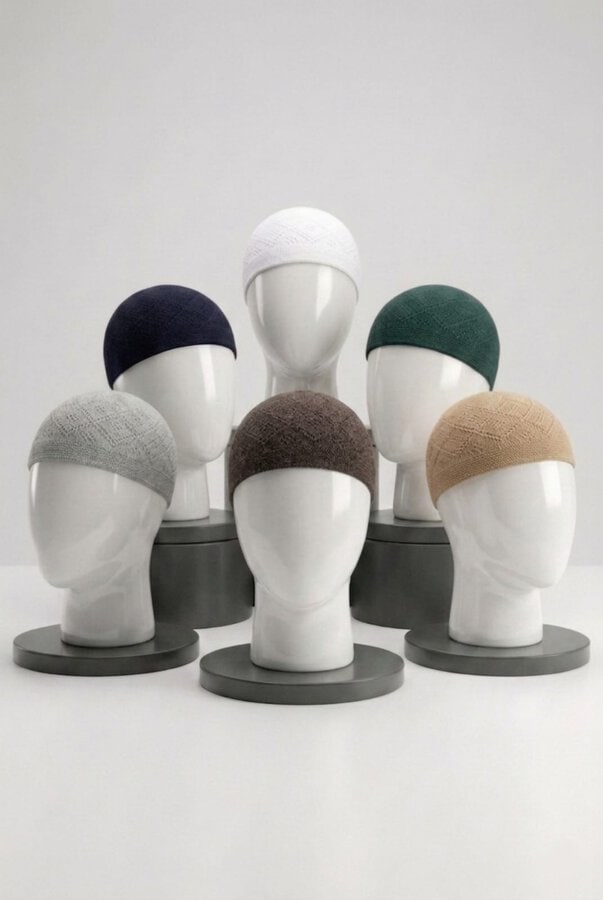 WhatsApp Image 2026-05-23 at 17.49.02 Premium Knit Muslim Prayer Cap Set – Pack of 6 Breathable Diamond-Pattern Topi Kufi Hats for Men - Image 1